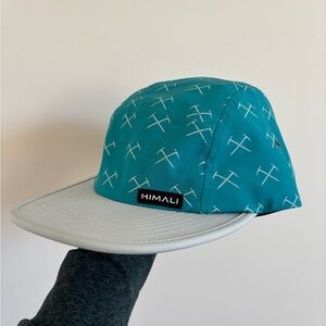 Teal Patterned Five-Panel Hat with Light Gray Brim